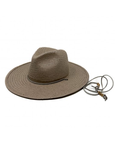 SEDONA packable straw fedora with neck tie limestone grey de l' environnement