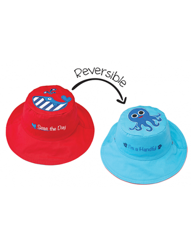 Reversible Baby & Kids Sun Hat - Whale & Blue Octopus le des métaux précieux