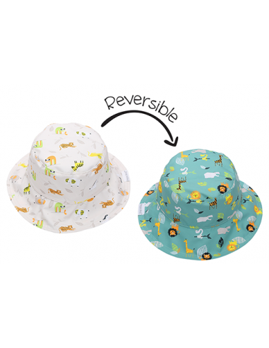 Reversible Baby & Kids Patterned Sun Hat - Grey Zoo 50% de réduction en Octobre 2024