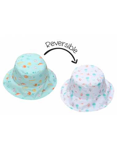 Reversible Baby & Kids Patterned Sun Hat - Fish | Jellyfish Fin de série