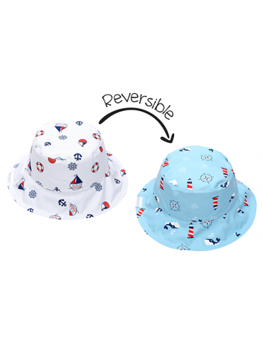 Reversible Baby & Kids Patterned Sun Hat - Nautical À commander