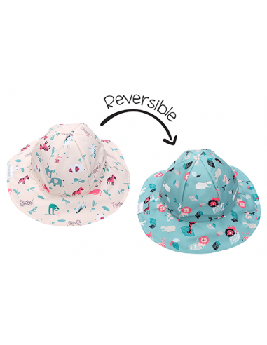 Reversible Baby & Kids Patterned Sun Hat - Pink Zoo meilleur choix