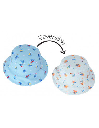 Reversible Baby & Kids Patterned Sun Hat - Sailboat | Submarine chez Cornerstreet bien 