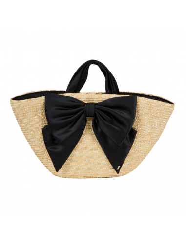 Carlotta Straw Tote W/Black Satin Bow En savoir plus